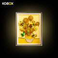 KGBOX one‑piece thickened display case for LEGO 31215 Vincent van Gogh Sunflowers, 5mm acrylic wall mount, simple transparent style