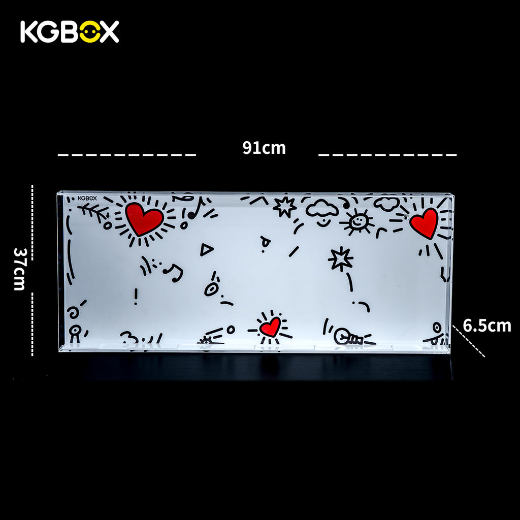 Dimension size chart for KGBOX display case compatible with LEGO 31216 Keith Haring Dancing Figures