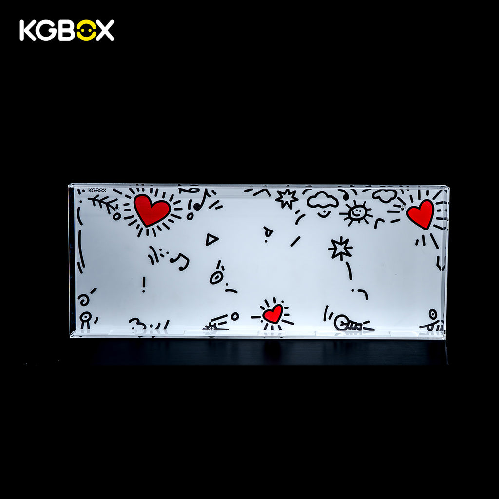 Empty one‑piece acrylic display case for LEGO 31216 Dancing Figures, uv‑printed backplate, no lego model included