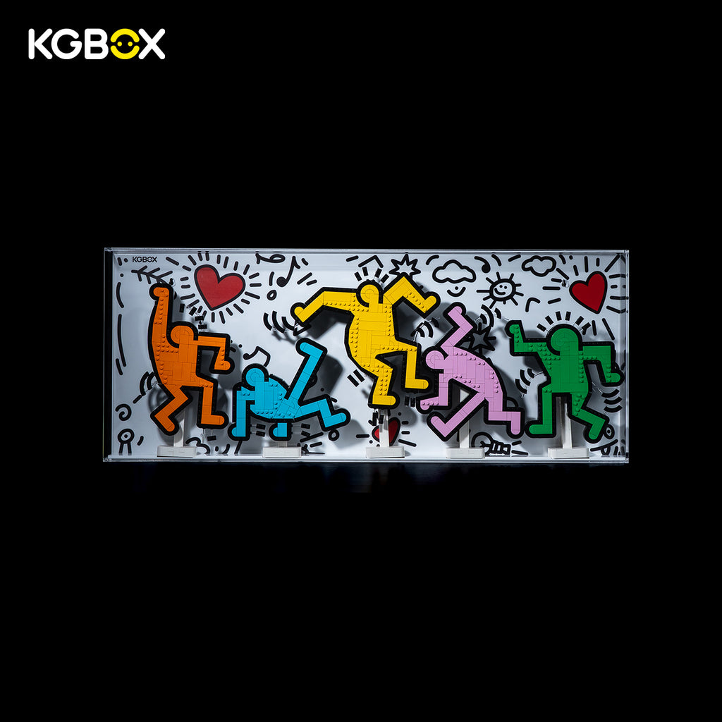 KGBOX one‑piece display case for LEGO 31216 Dancing Figures, custom UV‑printed themed backplate,3mm acrylic wall mount