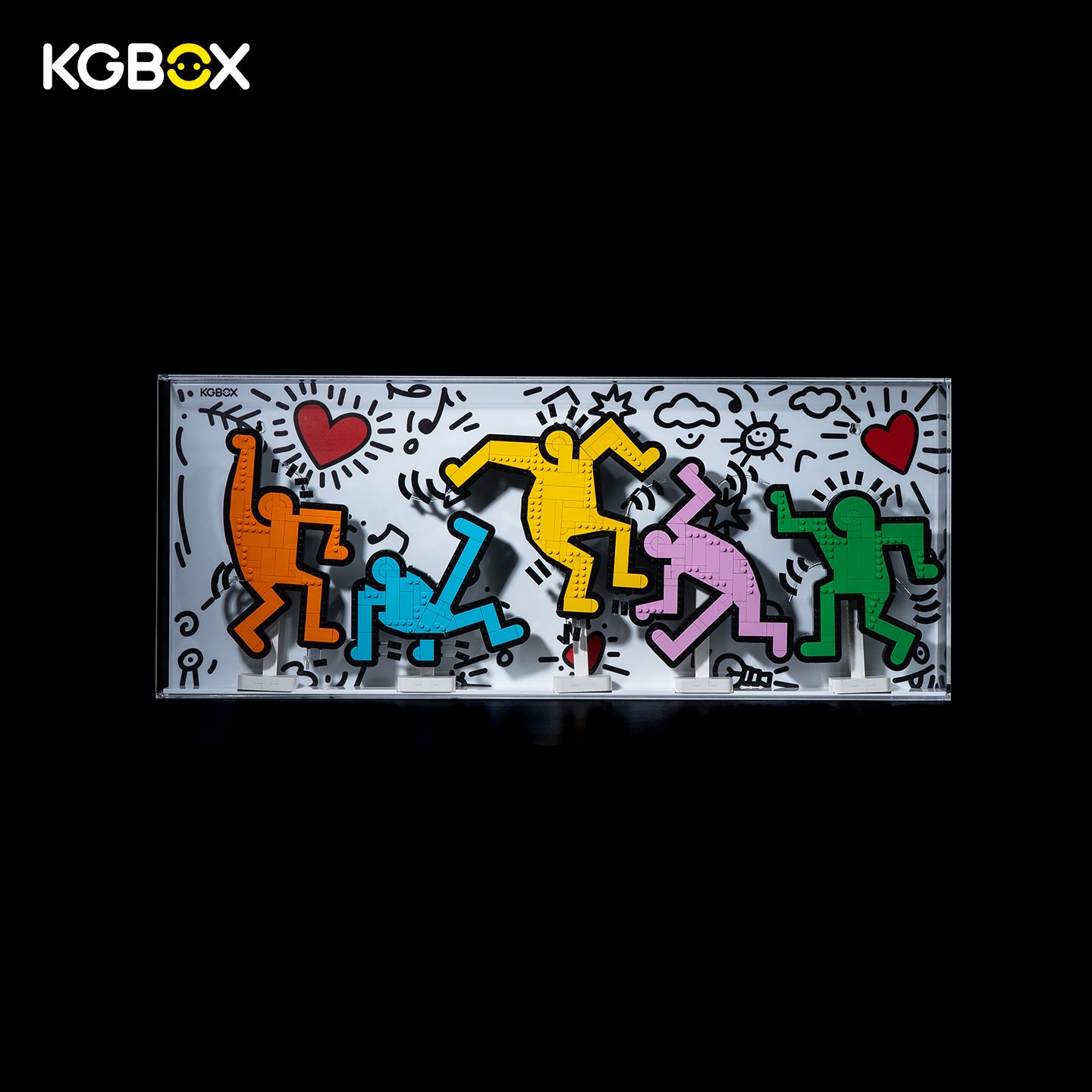 KGBOX one‑piece display case for LEGO 31216 Dancing Figures, custom UV‑printed themed backplate,3mm acrylic wall mount
