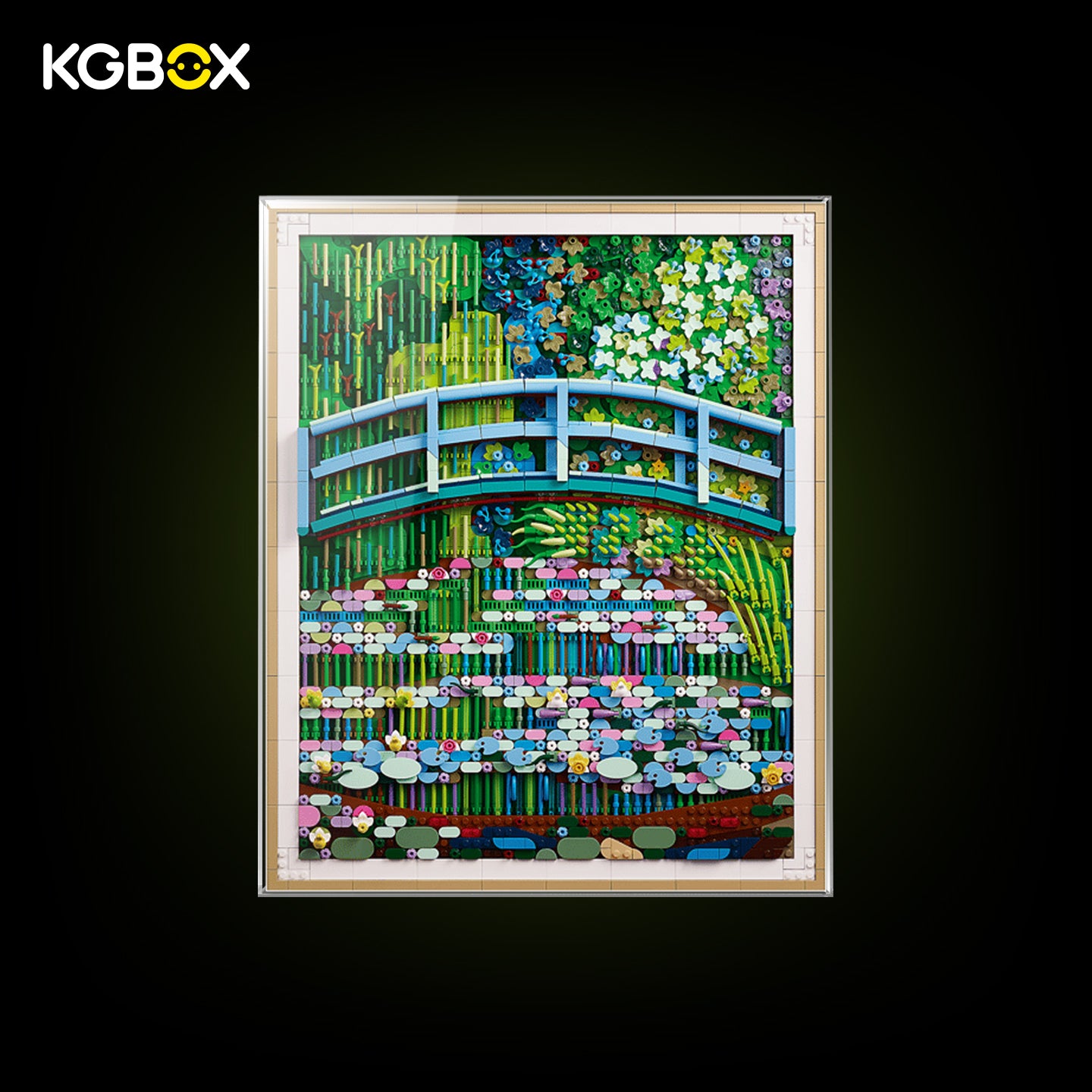KGBOX one‑piece thickened display case for LEGO 31220 Claude Monet Bridge over a Pond of Water Lilies, 5mm acrylic wall mount, simple transparent style
