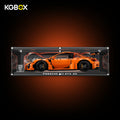 > Premium Collector modular spliced KGBOX acrylic display case with LEGO 42056 Porsche 911 GT3 RS, built‑in LED lighting, engraved nameplate and laser‑etched insert panel