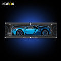 Premium Collector modular spliced KGBOX acrylic display case with LEGO 42083 Bugatti Chiron, built‑in LED lighting, engraved nameplate and laser‑etched insert panel
