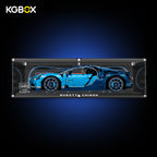 Premium Collector modular spliced KGBOX acrylic display case with LEGO 42083 Bugatti Chiron, built‑in LED lighting, engraved nameplate and laser‑etched insert panel