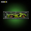 Premium Collector modular spliced KGBOX acrylic display case with LEGO 42115 Lamborghini Sián FKP 37, built‑in LED lighting, engraved nameplate and laser‑etched insert panel