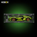 Premium Collector modular spliced KGBOX acrylic display case with LEGO 42115 Lamborghini Sián FKP 37, built‑in LED lighting, engraved nameplate and laser‑etched insert panel
