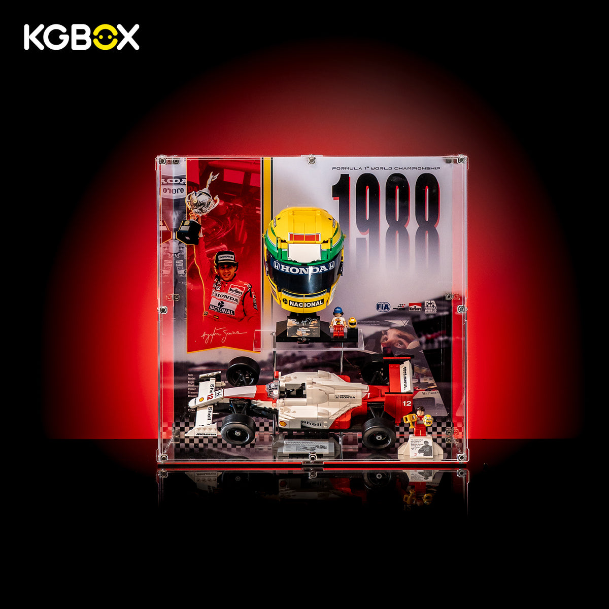 KGBOX Dual‑Set Standard Assembly‑Kit display case for LEGO 43024 + LEGO 1 330 , UV‑backplate, mirror base, magnetic door, no lighting