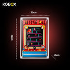 Dimension size chart for KGBOX display case compatible with LEGO 72051 Donkey Kong Arcade