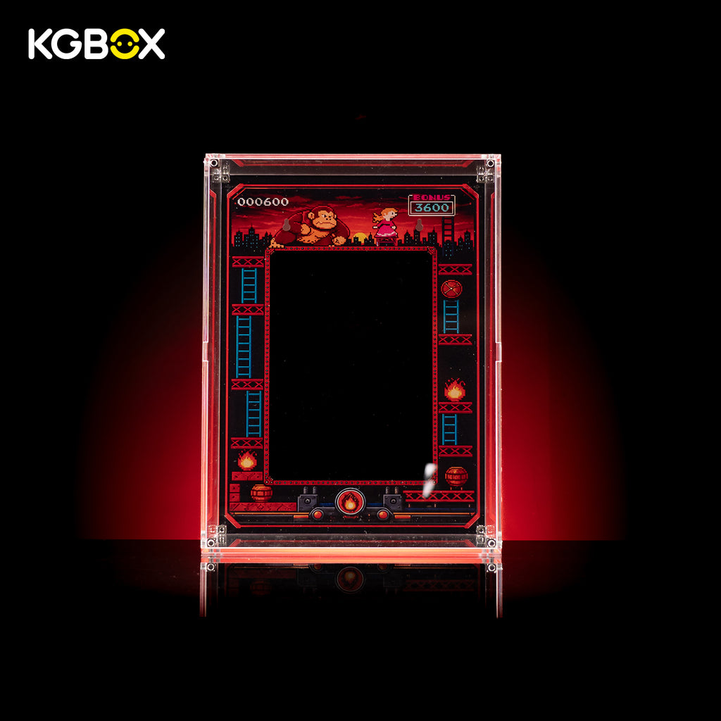 Empty modular spliced acrylic display case for LEGO 72051 Donkey Kong Arcade, no lego model included