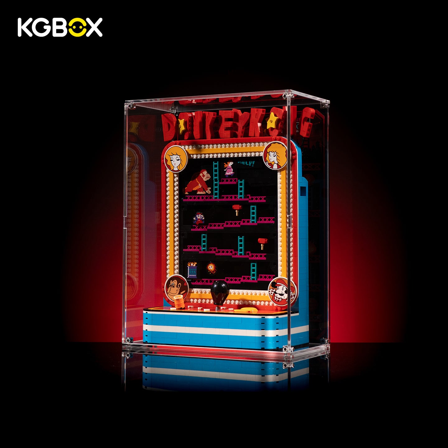 KGBOX 5mm modular spliced display case for LEGO 72051 Donkey Kong Arcade, standard non‑light desktop showcase