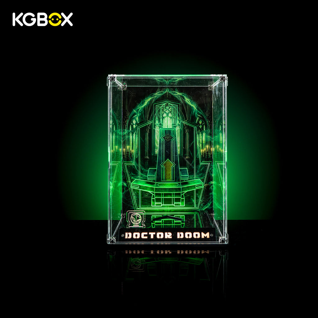 Empty Premium Collector Assembly‑Kit showcase for LEGO76345 Doctor Doom Bust, LED lighting, nameplate, laser insert, model not included