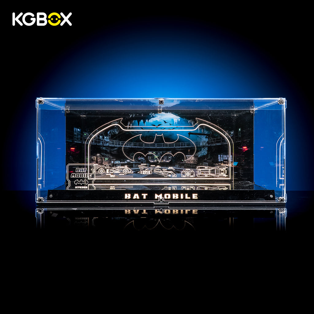 Empty Collector Edition showcase for LEGO76355 Batmobile, acrylic assembly‑kit, LED light, nameplate, model not included