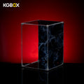Empty modular spliced acrylic display case for LEGO 76356 Venom Bust, showing mirror base and UV backplate, no figure