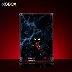 Modular spliced KGBOX acrylic display case with LEGO 76356 Venom Bust, UV printed backplate, magnetic front door, mirror bottom, Standard Edition
