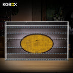 Empty KGBOX LED wall‑mount showcase with 5mm upgraded outer frame, full‑frame LED glow, no LEGO minifigures or logo included