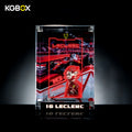 Empty KGBOX Premium Collector Modular Edition showcase with LED lighting, nameplate and laser‑etched insert, UV backplate & mirror base, no LEGO helmet