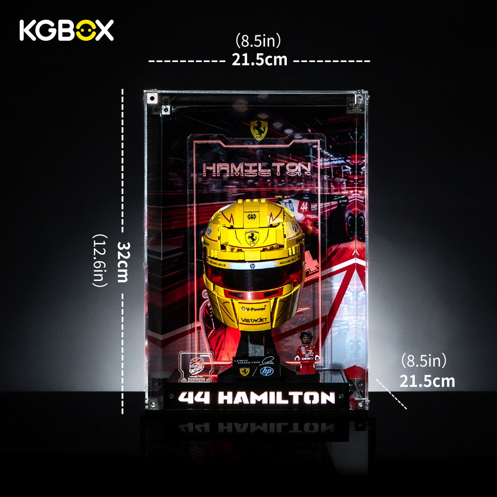 Comparison of KGBOX Premium Collector Edition for LEGO 43022 Lewis Hamilton Ferrari Helmet display case