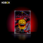 KGBOX Modular Assembly Edition display case for LEGO 43022 Lewis Hamilton Ferrari Helmet, UV backplate, magnetic door and mirror base, front view