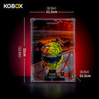 Size dimension chart and assembly reference for KGBOX standard display case for LEGO 43023 Lando Norris McLaren Helmet