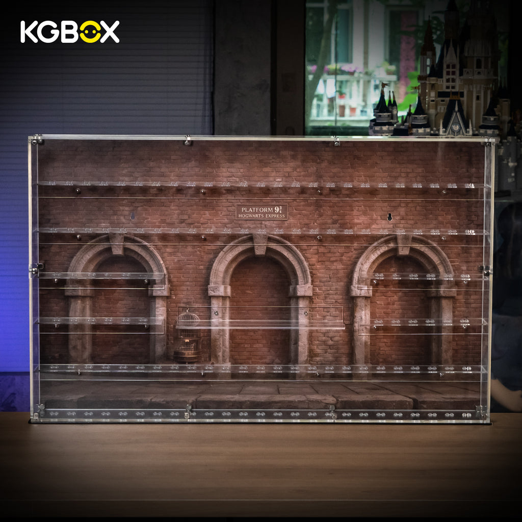 Empty KGBOX standard full‑3mm wall hanging acrylic showcase for LEGO76462 crest and 124 Harry Potter minifigures