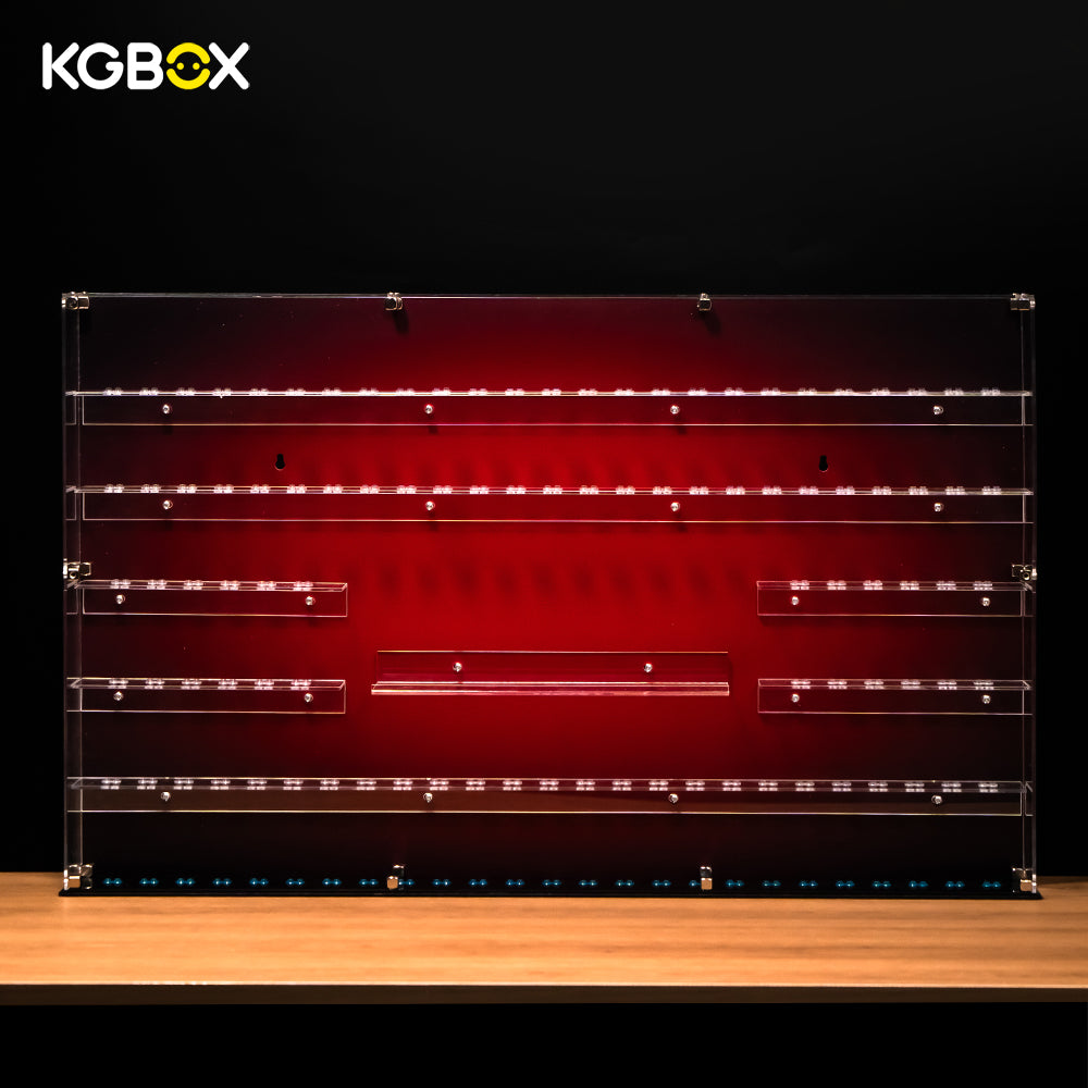 Empty KGBOX standard full‑3mm wall hanging acrylic showcase for LEGO76313 Marvel logo and 124 Marvel minifigures, front main view