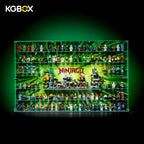 KGBOX 3mm standard acrylic display case fully filled with 120 LEGO Ninjago minifigures, lit front main view