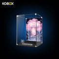 Empty KGBOX Premium Collector Modular Edition showcase with LED lighting, nameplate and laser‑etched insert, UV backplate & mirror base, no LEGO figure