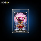 KGBOX Premium Collector Modular Edition display case with LED lights, engraved nameplate & laser‑etched insert, loaded with LEGO 75643 Tony Tony Chopper, front lit view
