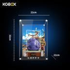 Size dimension chart and assembly reference for KGBOX display case for LEGO 75647 Gum‑Gum Fruit