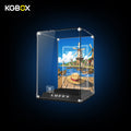 Empty KGBOX Premium Collector Modular Edition showcase with LED lighting, nameplate and laser‑etched insert, UV backplate & mirror base, no LEGO model