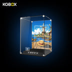 Empty KGBOX Premium Collector Modular Edition showcase with LED lighting, nameplate and laser‑etched insert, UV backplate & mirror base, no LEGO model