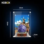 Size dimension chart and assembly reference for KGBOX display case for LEGO Gum‑Gum Fruit