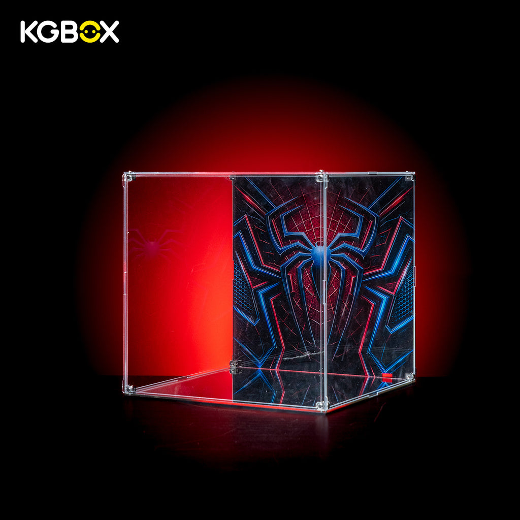 LEGO 76346 Spider-Man Hero Figure display case with UV print, empty front view – KGBOX