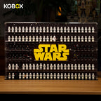 KGBOX LED standard acrylic display case , LEGO 75407 Star Wars Logo and 124 Star Wars minifigures, front main view