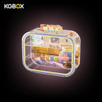 Side view of empty KGBOX acrylic display case for POP MART DIMOO Pixar Pop Bean, dual wall mount and tabletop design