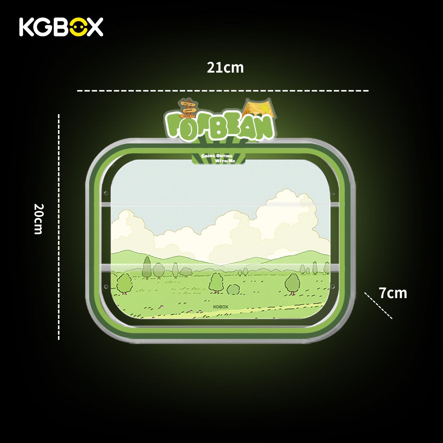 Official dimension size chart for KGBOX acrylic display case compatible with POP MART Going Outing With Me Pop Bean blind box figures