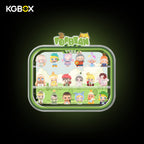 KGBOX wall & tabletop acrylic display case with POP MART Going Outing With Me Pop Bean mini figures, magnetic front panel and custom UV printed themed backdrop