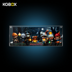KGBOX display case for Pop‑Mart Hirono Monsters' Carnival with figure installed, built‑in power‑supply base, 5‑side UV‑printed custom scene