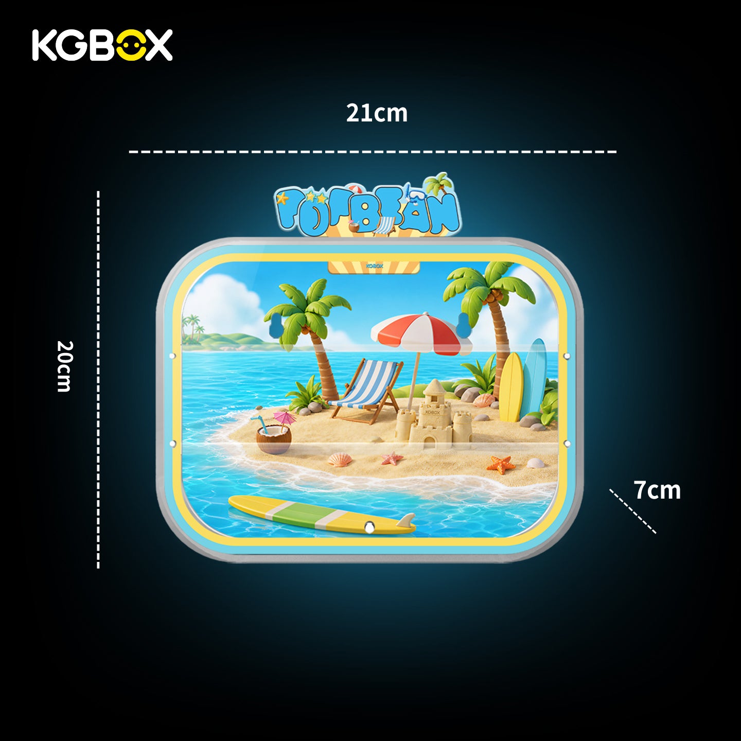 Official dimension size chart for KGBOX acrylic display case compatible with POP MART Island Vacation Pop Bean blind box figures