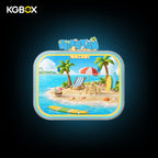 KGBOX wall & tabletop acrylic display case with POP MART Island Vacation Pop Bean, magnetic front panel and custom UV printed themed backdrop