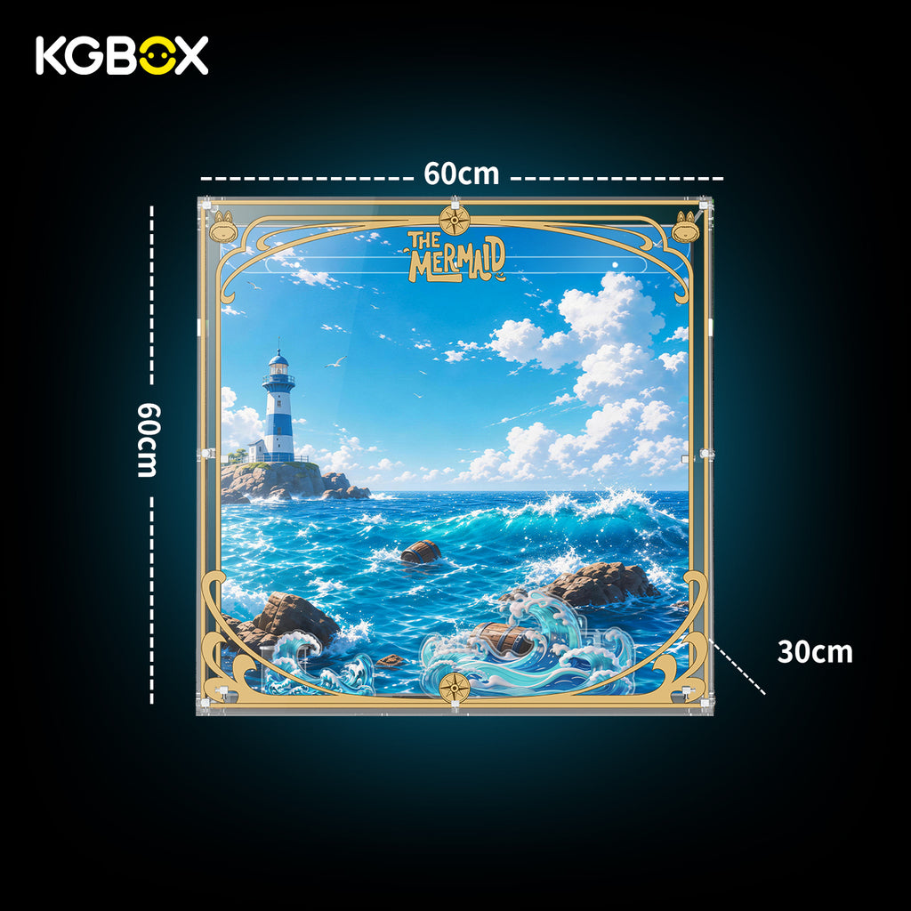 size dimension chart for KGBOX reinforced display case compatible with POP MART THE MONSTERS Chasing Mermaids