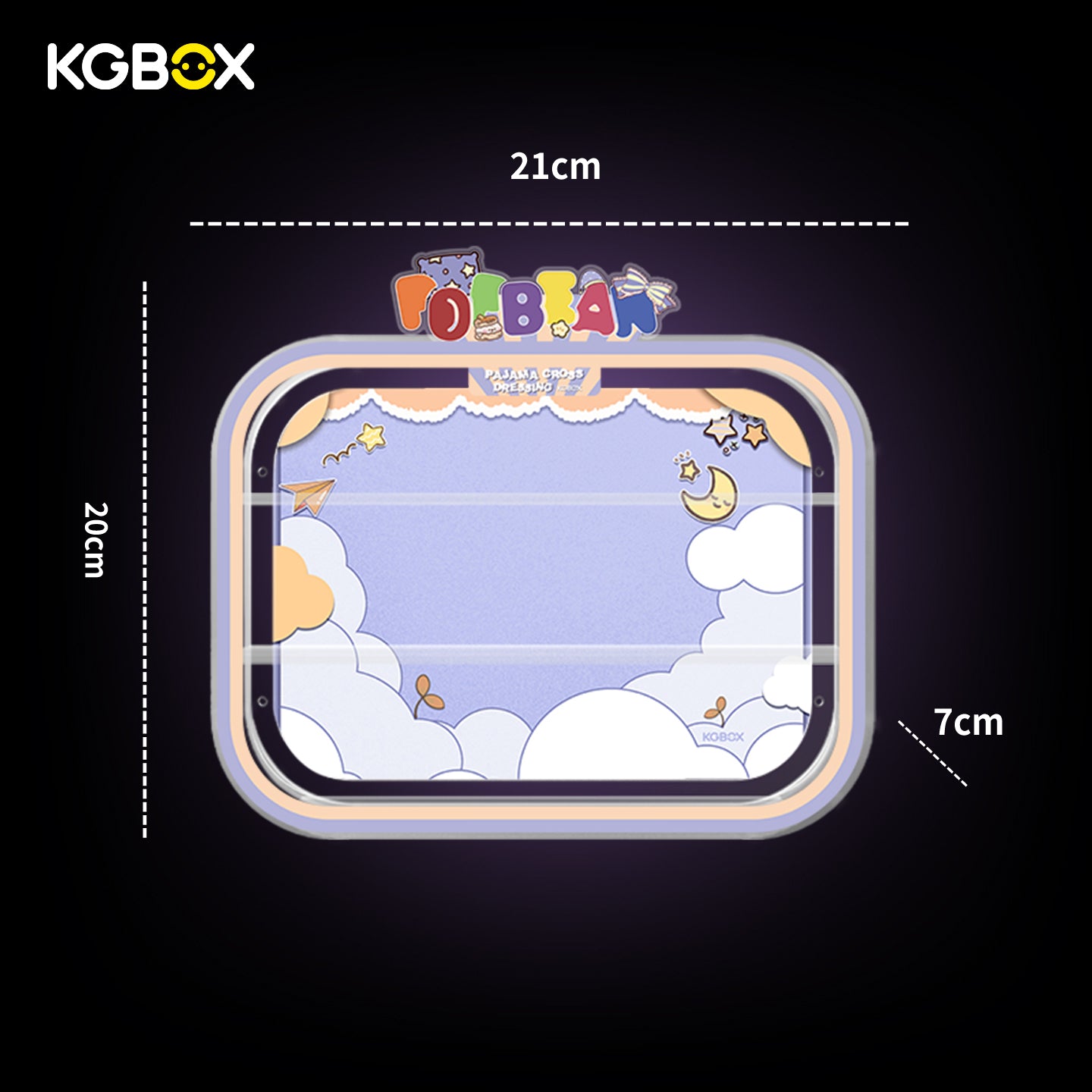 Official dimension size chart for KGBOX acrylic display case compatible with POP MART Pajama Cross Dressing Pop Bean blind box figures