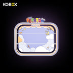 KGBOX wall & tabletop acrylic display case with POP MART Pajama Cross Dressing Pop Bean, magnetic front panel and custom UV printed themed backdrop