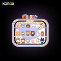 KGBOX wall & tabletop acrylic display case with POP MART Pajama Cross Dressing Pop Bean mini figures, magnetic front panel and custom UV printed themed backdrop