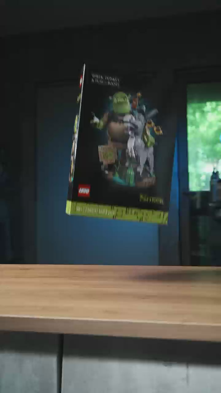 Green LED lighting showcase of KGBOX display case for LEGO 72423 Shrek LEGO set